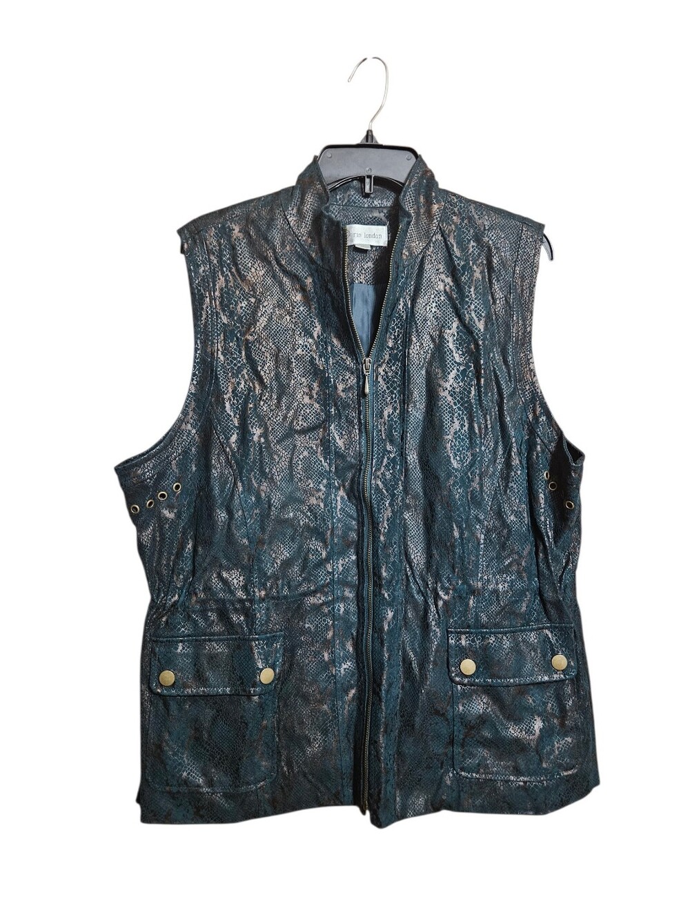 Erin London Teal Snakeskin Fitted Vest Full Zip Size XL!